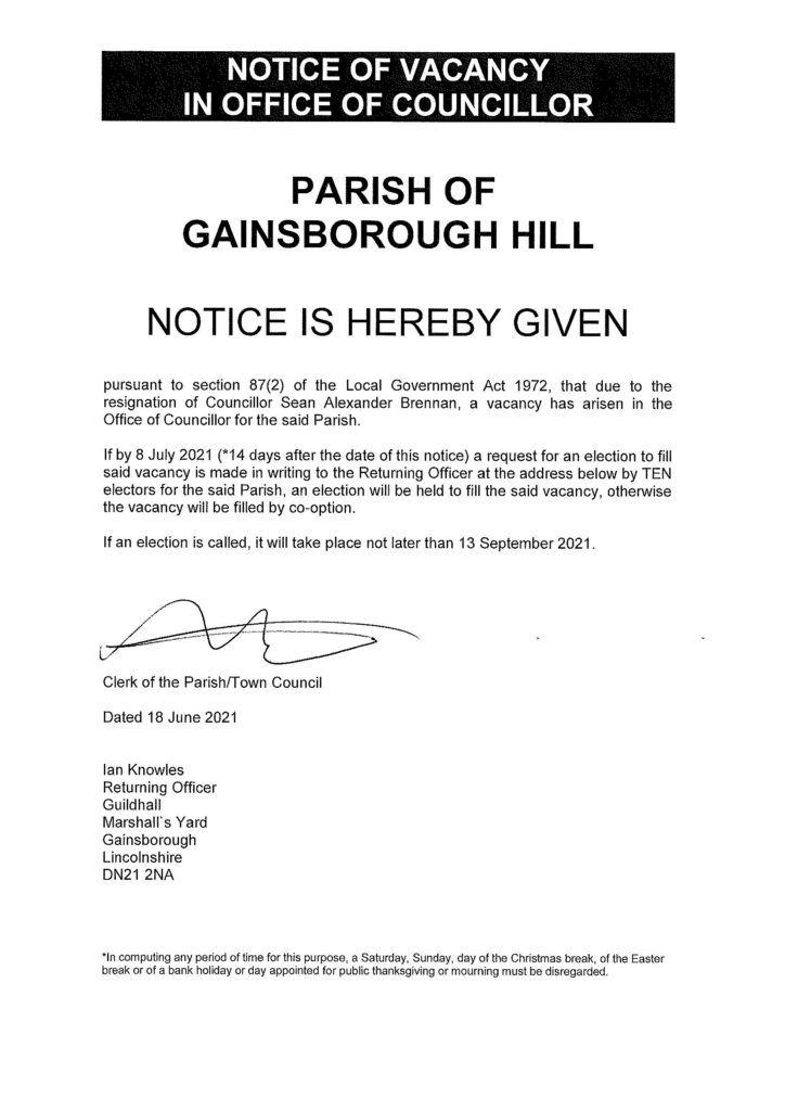 Gainsborough Hill Notice Given