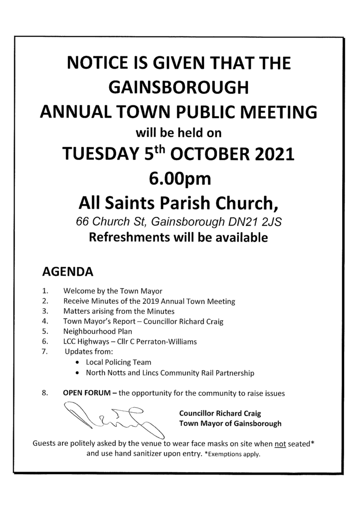 Notice of Annual Town Meeting - 5th October 2021