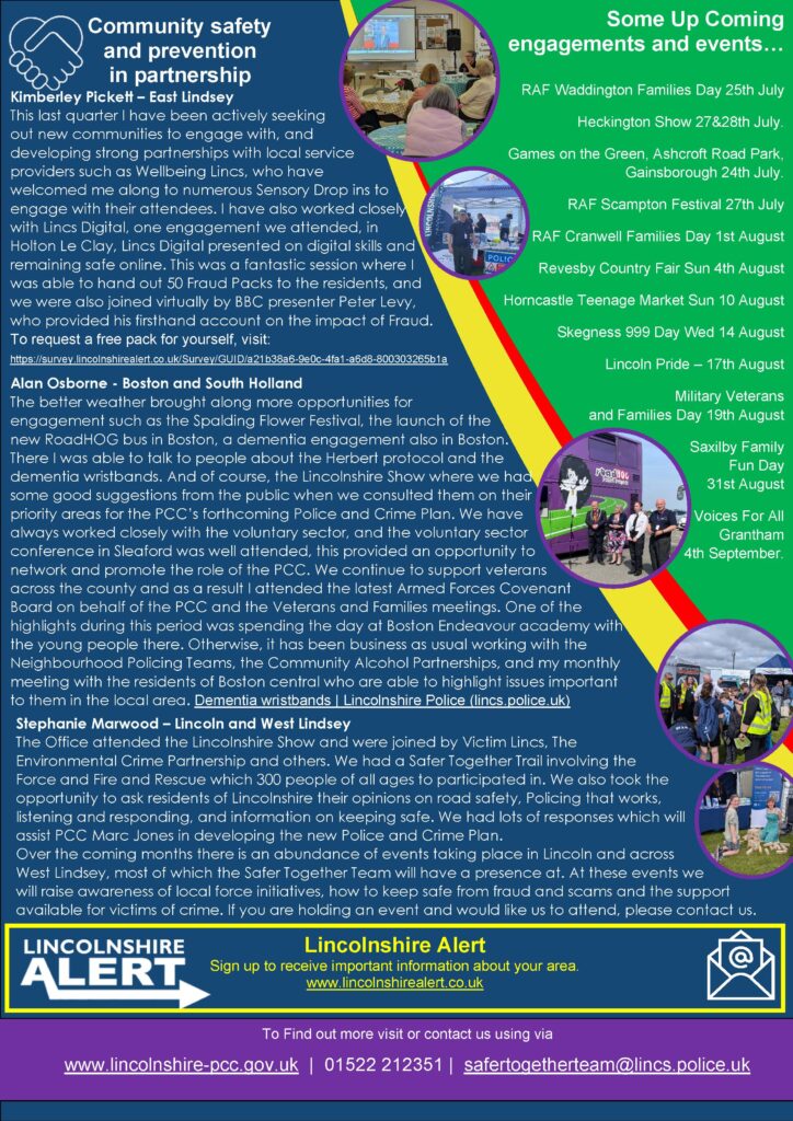 Community safety and prevention in partnership poster with insights from Kimberely Pickett, Alan Osborne and Stephanie Marwood - all details are below.