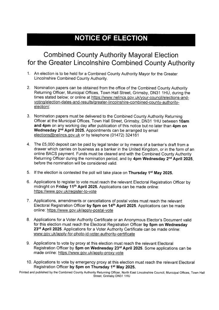 Notice of Election