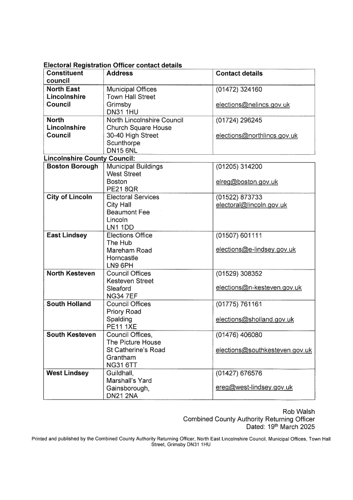 Electoral Registration Officer contact details