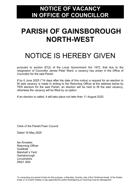 Notice of Vacancy